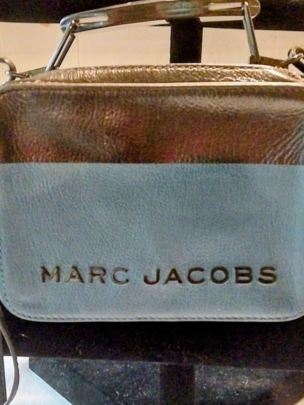 Marc Jacobs The Box Leather Dipped Blue and Black Crossbody Bag 8X6X3